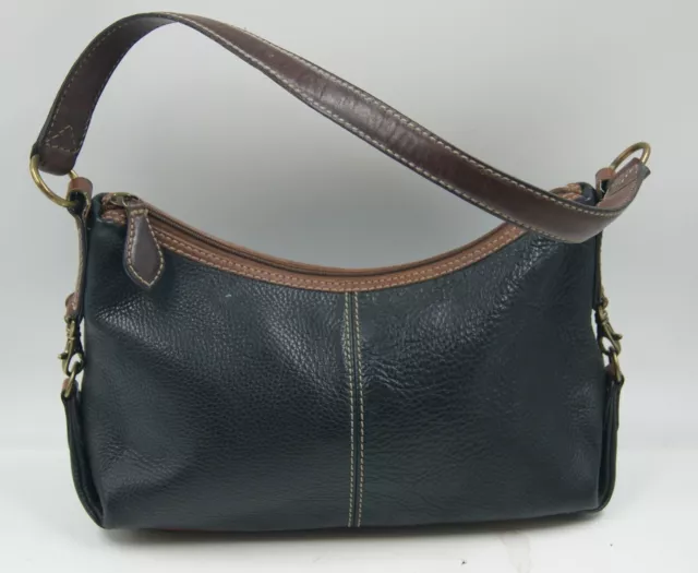 Fossil Women's Handbag Black Cognac Pebbled Leather Inner Pockets Shoulder Bag