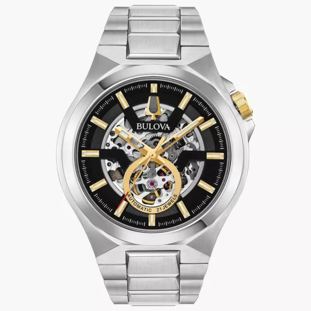 Bulova Maquina Automatic Black Skeleton Dial Stainless Steel Men's Watch 98A224