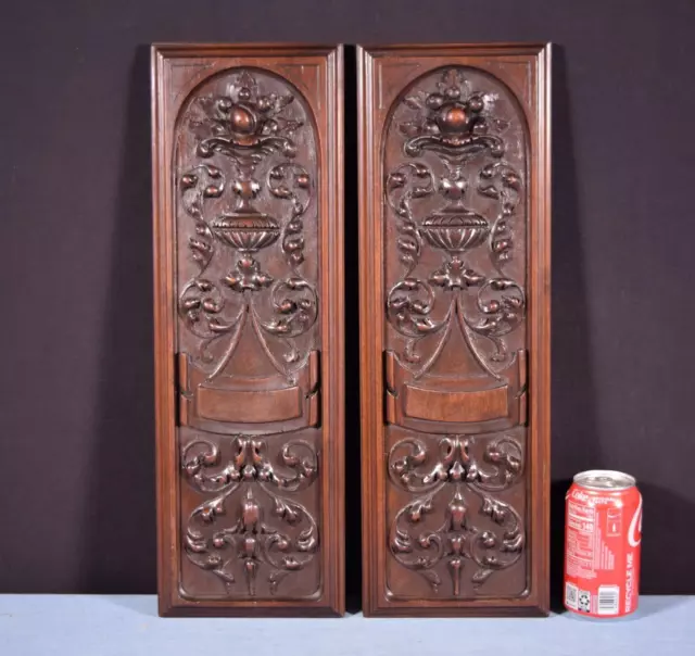 Pair of Antique French Solid Walnut Highly Carved Panels with Intricate Design