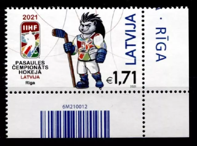 Eishockey. WM-2021, Riga. Maskottchen. 1W. Eckrand(2)-EAN-Code. Lettland 2021