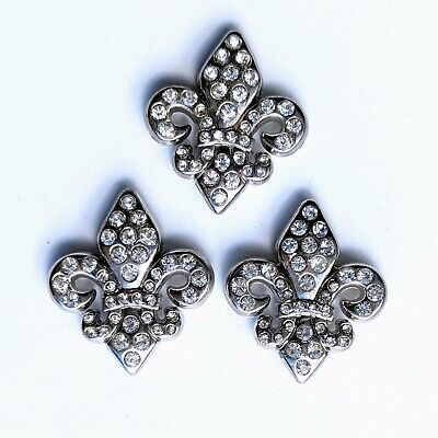 Conchos antiguos de gemas de cristal Fleur-De-Lis plateadas ostentosas tornillo 3 piezas