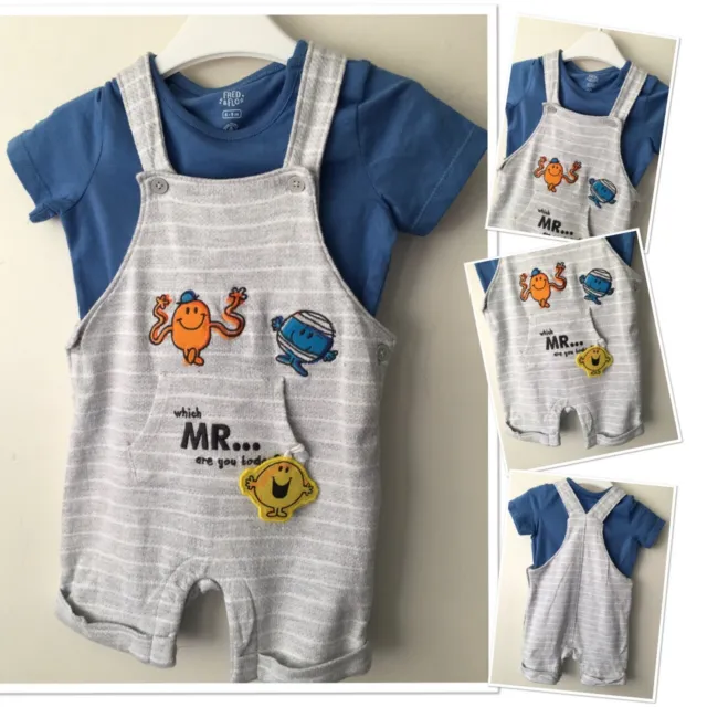 F&F Mr Men Baby Boys Summer Shorts Dungarees Exc U & New Top 6-9 months