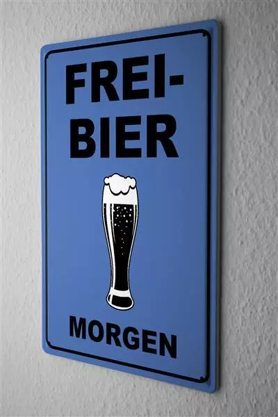 Blechschild  FREIBIER MORGEN Bier Bierglas in schwarz blauer Hintergrund comic c