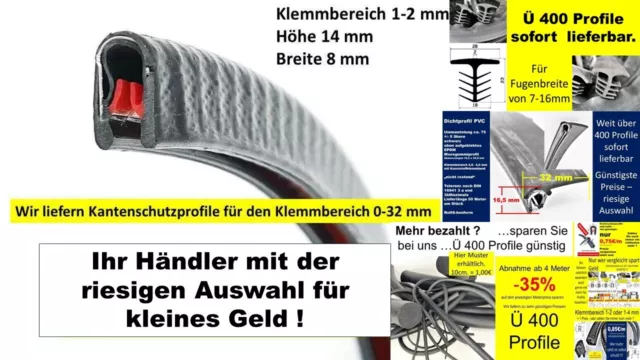 Kantenschutzprofil Kantenschutz Keder Profil Klemmprofil Gummi Blech PVC  0,5-32