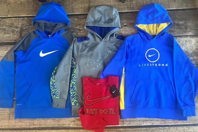 Nike Hoodie Lot Of 4 T-Shirt Bonus Blue Gray Red Boys Size Large Excellent