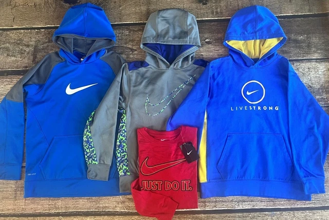 Nike Hoodie Lot Of 4 T-Shirt Bonus Blue Gray Red Boys Size Large Excellent