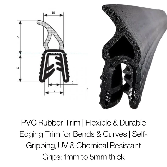 Rubber Edge Trim & Seal - 30mm X 16mm, Grips Panels 1mm To 5mm Thick