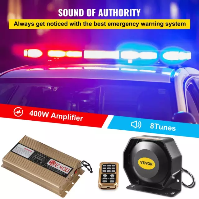 400W 8 sonido ruidoso alarma de advertencia de coche policía bocina de fuego 2