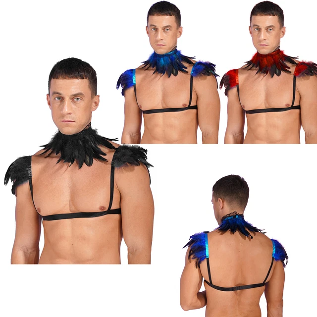 Men's Feather Shrug Shawl Shoulder Wrap Cape with Collar Costume Party Clubwear