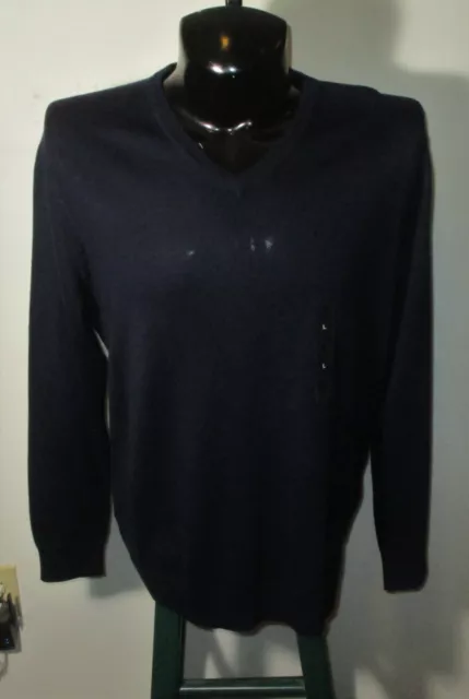 Men's CLUB ROOM Navy Blue Thin Merino Wool Blend Sweater Size L NWT