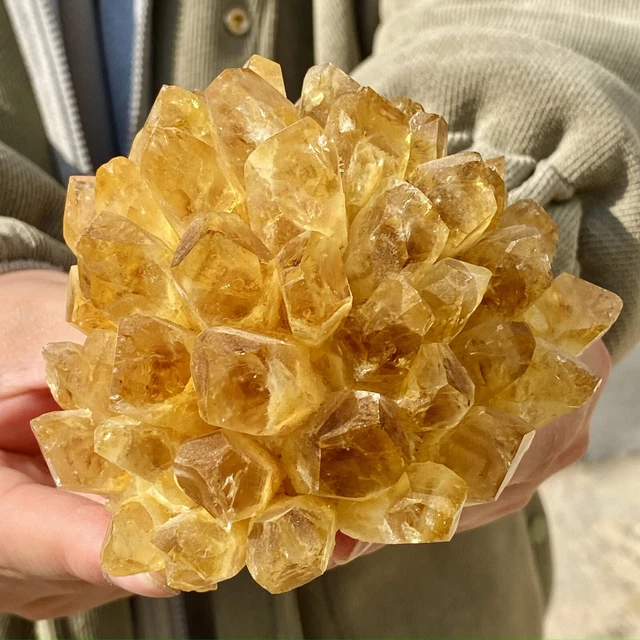 1.6LB New Find Yellow Phantom Quartz Crystal Cluster Mineral Specimen Healing