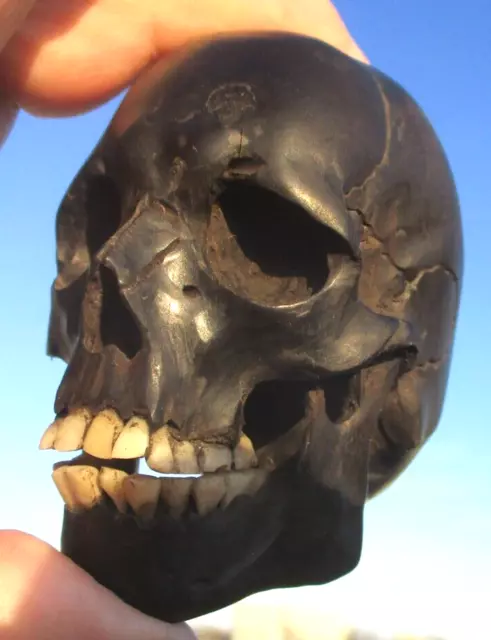 Schädel , skull aus Holz geschnitzt , Zähne aus Bein  ! 3