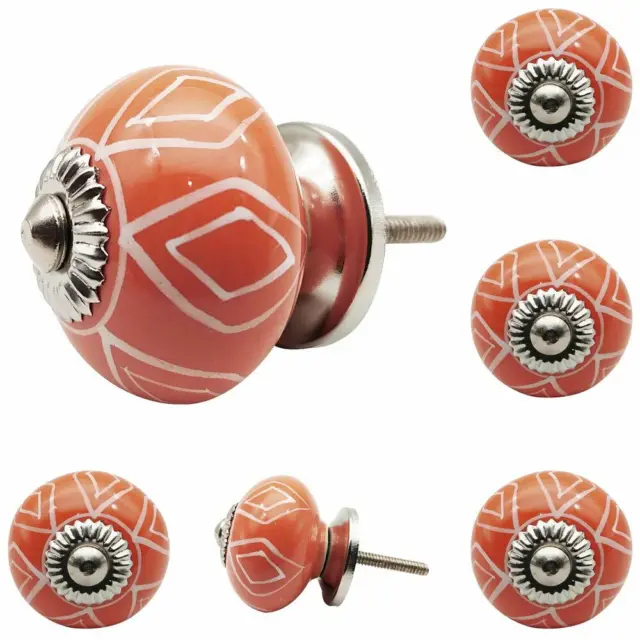 Pack of 6 Pcs Orange Hand Painted Round Ceramic Knobs for Door and Cabinets US