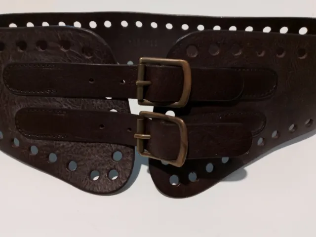 Barneys N.Y. Belt Leather Brown With Gray Tint 31" Long 3" Wide Double Buckle 