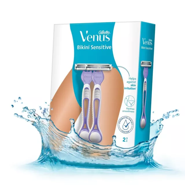 Gillette Venus Bikini Sensitive Depilazione, 2 Rasoi da Donna |Igiene intima|