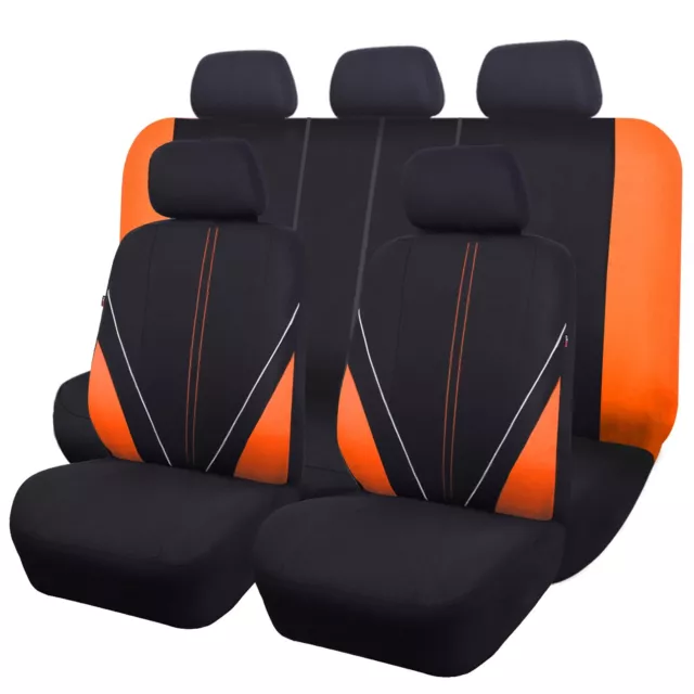 Universal Car Seat Covers Set Rear Split Airbag Compatible Orange Sporty Fashion