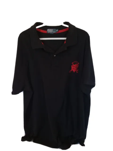 Polo Ralph Lauren Mens 3XB XXXL Embroidered Cricket Mallet Rugby Shirt Black Red