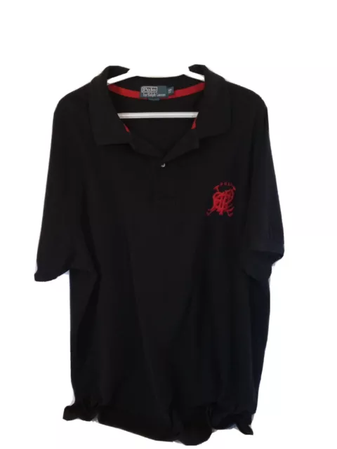 Polo Ralph Lauren Mens 3XB XXXL Embroidered Cricket Mallet Rugby Shirt Black Red Polo Ralph Lauren Mens 3XB XXXL Embroidered Cricket Mallet Rugby Shirt Black Red