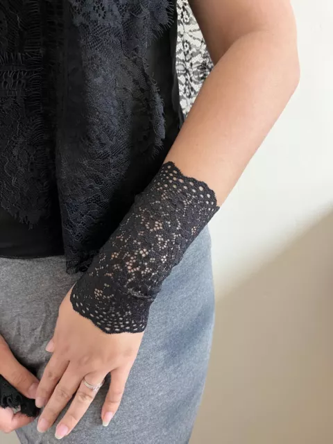 black Lace Wrist Cuff, Stretch Lace Bracelet, Arm Band, Tattoo Cover-Sleeve
