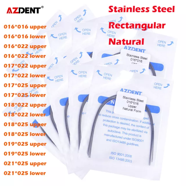 AZDENT Dental Orthodontic Stainless Steel Rectangular Arch Wires Natural Form