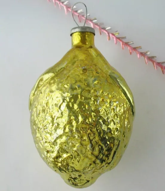 Big HUGE Glass Vintage Christmas Ornament Russian XMAS Decor USSR Gold Lemon