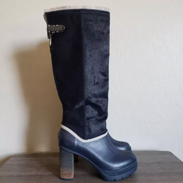 Sorel Medina IV Premium Tall Calf Hair Waterproof Boots Navy Blue Size Women's 7