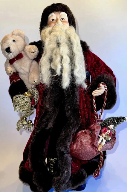 Santa Claus Tall Vintage Victorian Christmas Figure Detailed Red Coat Fur Boots