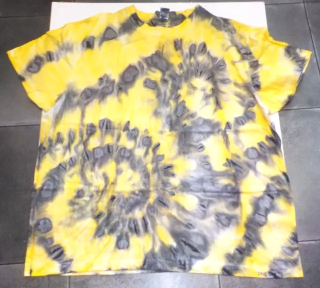Mens Premium 100% cotton Tie dye T-shirt Black yellow Dbl spiral, size XXL, new