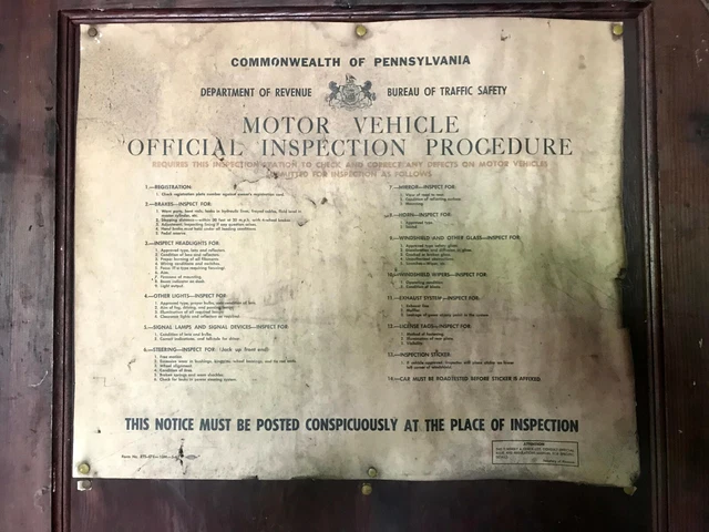 RARE OFFICIAL PA Inspection procedure check list Sign/poster 5/1962 Gas