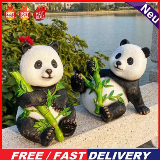 Panda Statue Solar Light Resin Cute Sculptures Figurine Black Housewarming Gifts