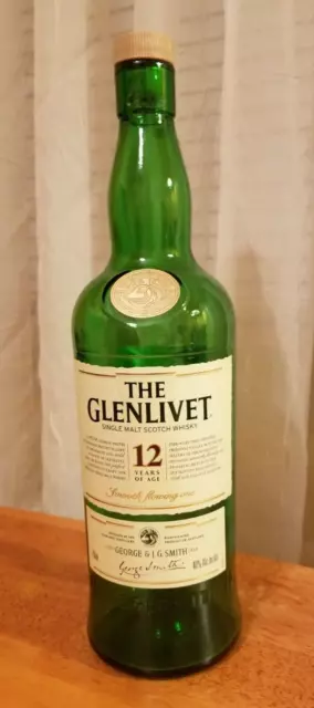 THE GLENLIVET Single Malt Scotch Whiskey 750ml Empty Green Glass w Cork