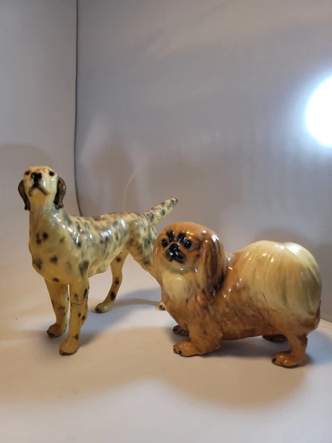 Vintage  or Antique Mortens Studio ceramic pottery Pekingese dog figurine, label