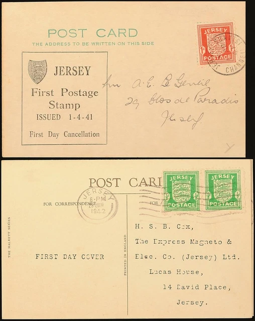 12093) Jersey 1/2y Brief weißes Papier Ersttag 29.1.42 bzw. EinkreisStpl. 1.4.41