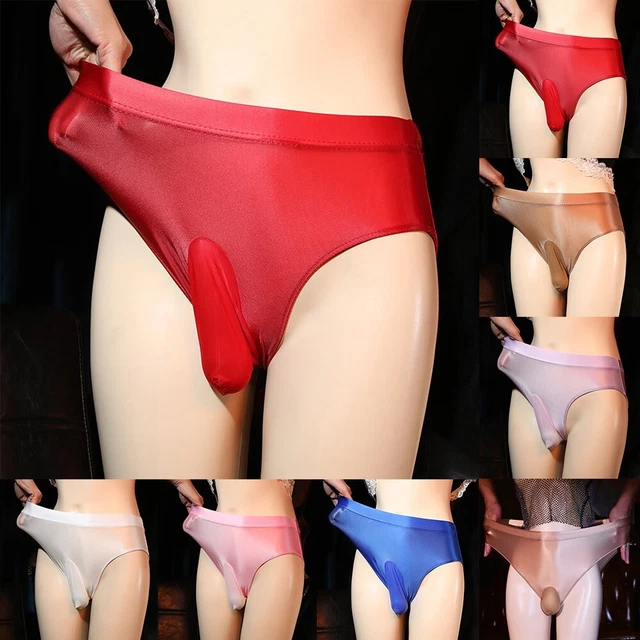 Thong Men Briefs Sissy Soft Oil Shiny Glossy Panties Pouch Thin Thongs