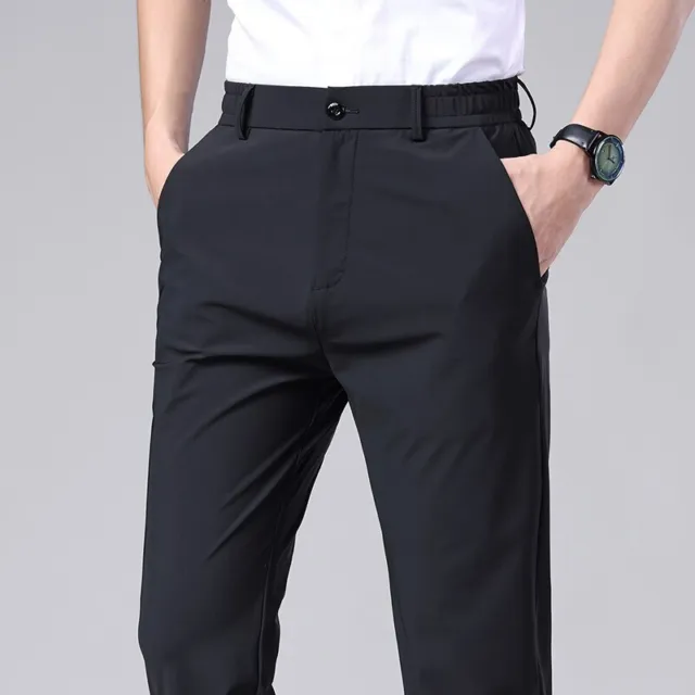 Summer Casual Pants Men Thin Business Stretch Slim Elastic Waist Jogger Korean