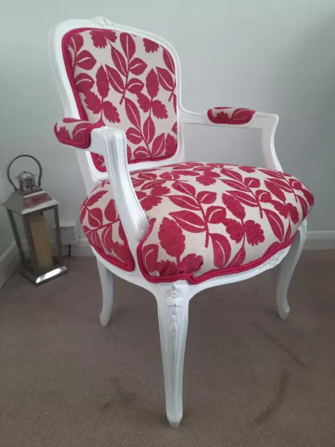 Chair - French Louis Carver Style - Pink Floral - Newly Re-Upholstered 3