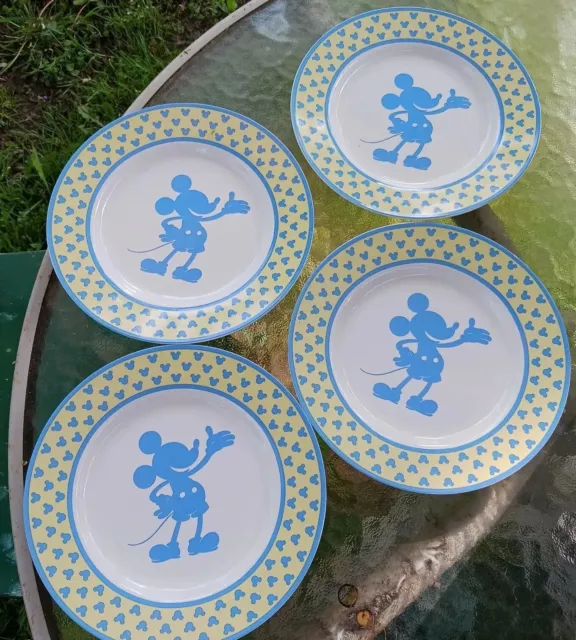 Vintage Disney Mickey Blue Silhouette Stoneware Dessert/Salad Plate Set of 4