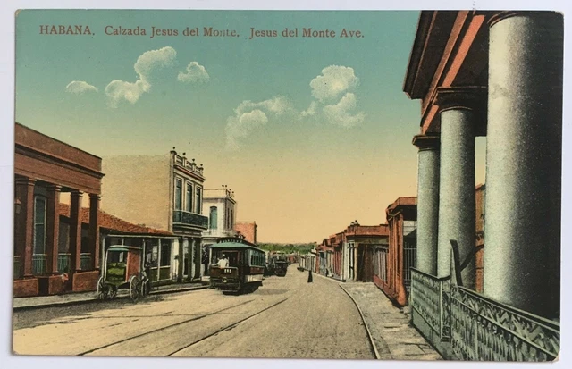 Vintage Havana Cuba Postcard Trolley streetcar Jesus del Monte Ave Calzada