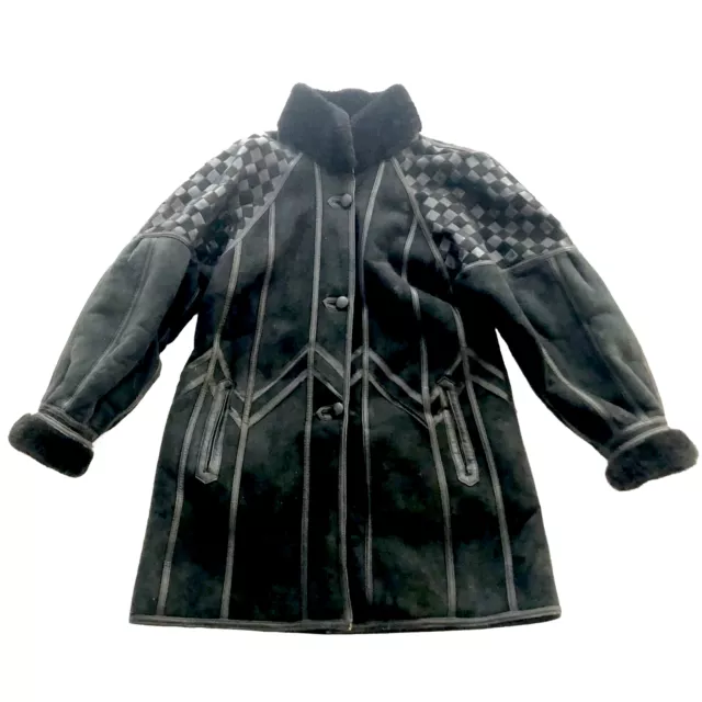 TOPPOLINO BLACK COAT Fine Leatherwear Shearling Lined XS Checkered ...