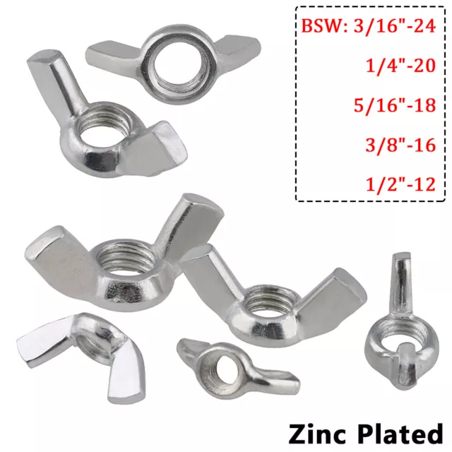 BSW 3/16" 1/4" 5/16" 3/8" 1/2" Butterfly Wing Nuts DIN 315 Zinc Plated Imperial