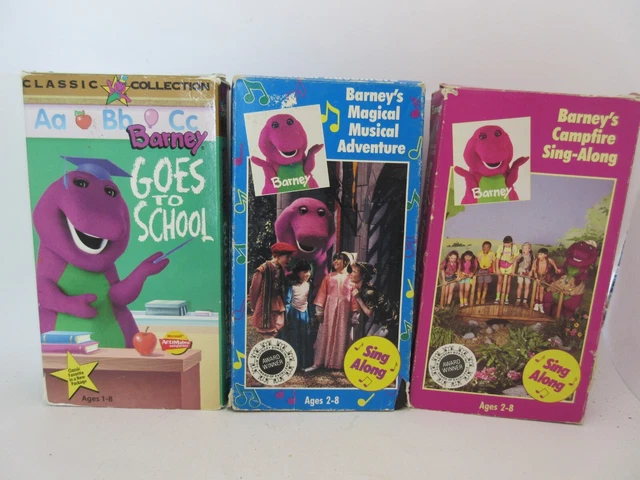3 Old Vintage Barney VHS Tapes Goes To School Magical Musical Campfire Sing