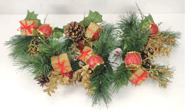 Set of 6 Christmas Floral Picks Red Toy Drum, Pinecone Wrapped Gift Gold  Glitter