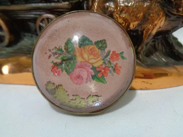 Old Horse Bridle Rosette Flowers Single Glass Dome & Brass