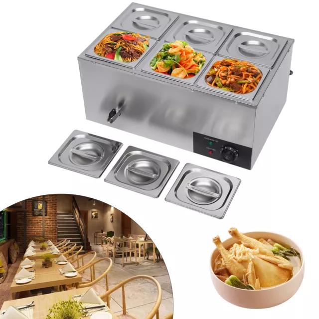 6-Pan Commercial Food Warmer Steam Table Buffet Bain Marie Countertop Station US