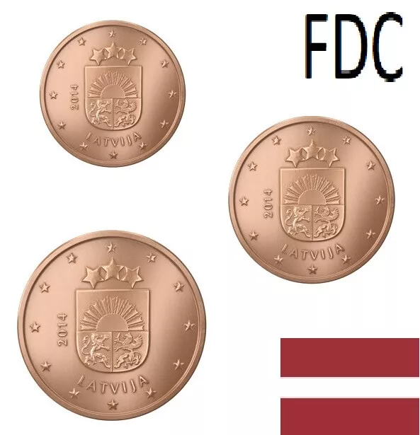 LETTONIA LATVIA 1+2+5 cent EURO 2014 FDC