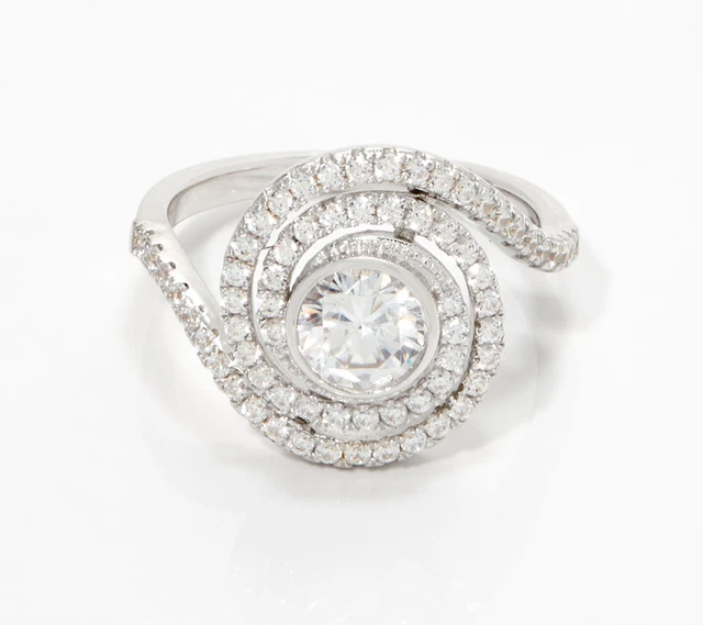 Diamonique CZ Round Prong Swirl Channel Set Ring Size 9 Sterling Silver