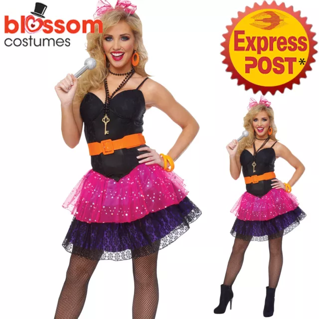 Womens 80s Pink Rock Chick Madonna Style Costume