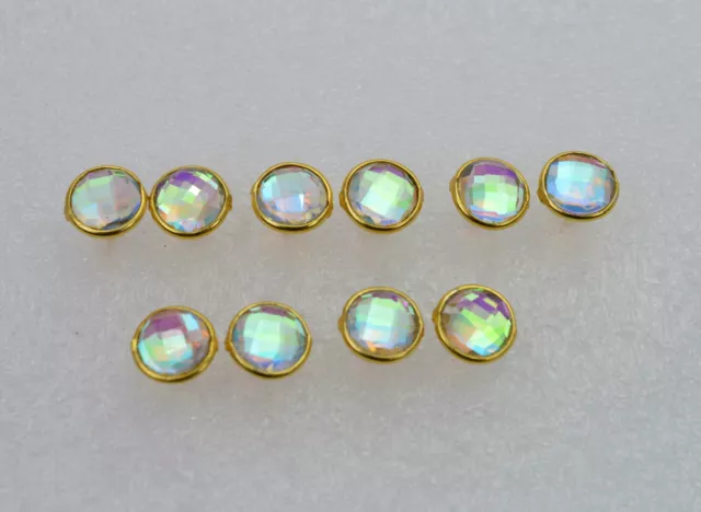 Wholesale 5Pr 925Solidsterling 24Ctgoldoverlay Rainbow Mystic Quartz Stud Lot V8