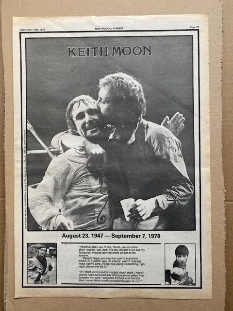 KEITH MOON / THE WHO OBITUARY POSTER SIZED original music press obituary from 19