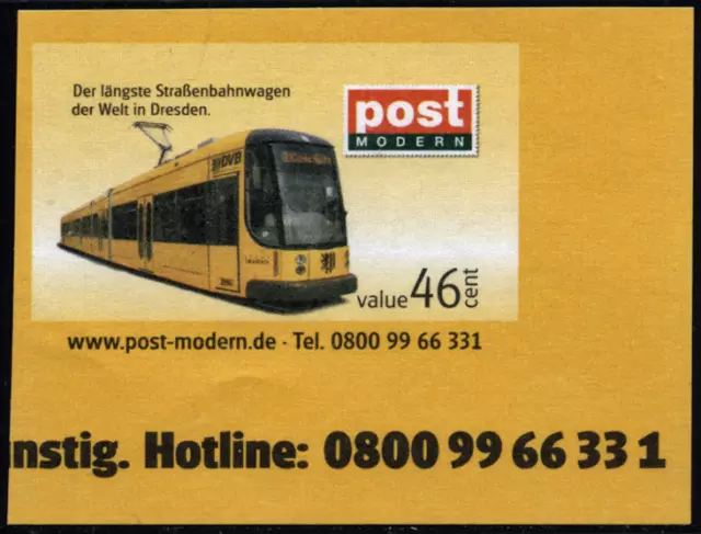 Privatpost 2007 Post modern Dresden "Straßenbahn", ungestanzt, Mi 41U **